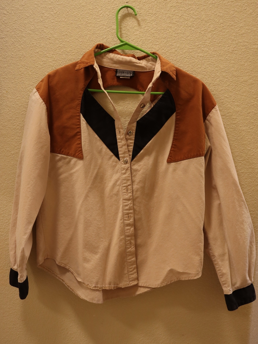 Western-Inspired Button Down Shirt in Beige and Brown